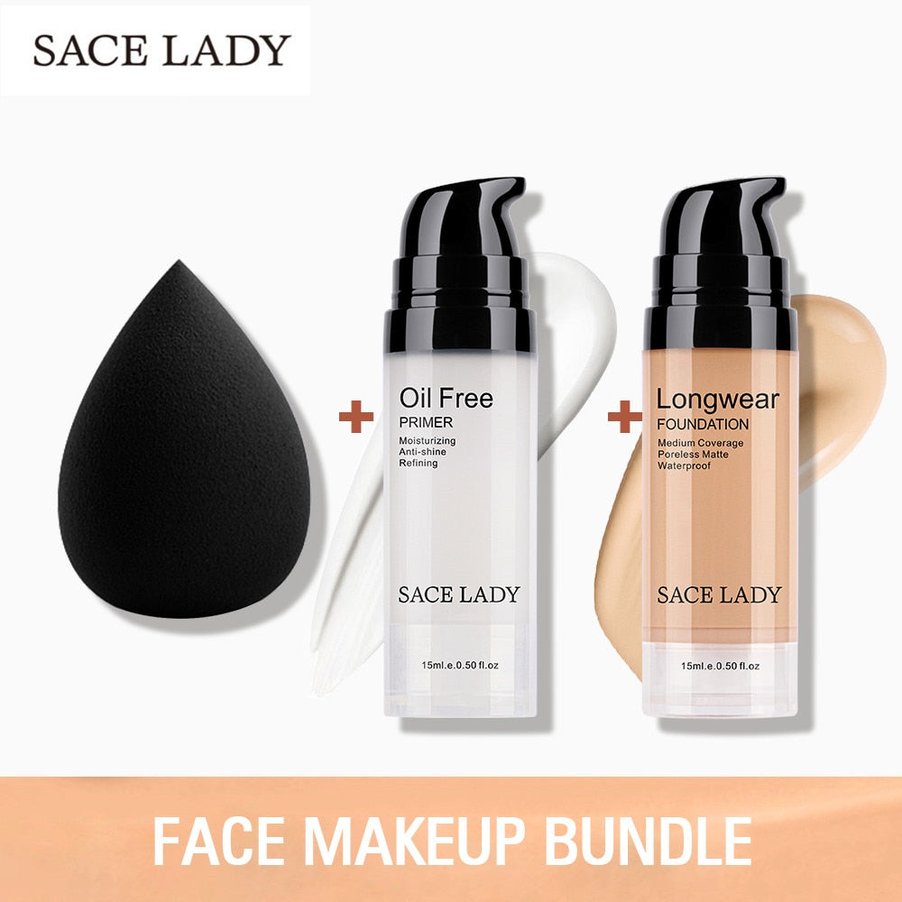 SACE LADY Professional Makeup Set Matte Foundation Primer Base Make Up Kit Oil-control Pores Liquid Cream Brand Cosmetic Puff