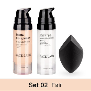 SACE LADY Professional Makeup Set Matte Foundation Primer Base Make Up Kit Oil-control Pores Liquid Cream Brand Cosmetic Puff