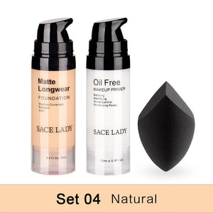 SACE LADY Professional Makeup Set Matte Foundation Primer Base Make Up Kit Oil-control Pores Liquid Cream Brand Cosmetic Puff